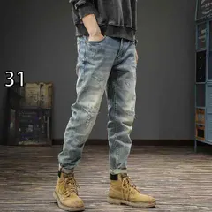 [31 ]メンズ ファッション 服  オシャレ シンプル 大 かっこいい 大きいサイズ ストリート 紳士服  春秋 ハイエンド ウォッシュ ホワイト ライト カラー ジーンズ スリム ストレート レッグ パンツ パッチ ホール