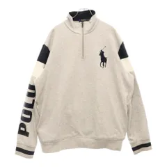 POLO RALPH LAUREN (ポロラルフローレン) ビックポニー刺繍 アームデザイン ハーフジップ スウェットトレーナー グレー