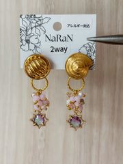 590≫レトロボタンの2wayピアス