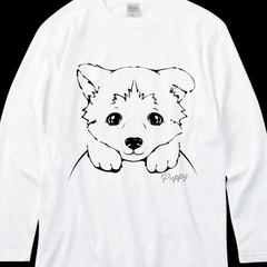 いぬイラスト/オリジナルデザイン/00102-CVL/Printstar 5.6オンス ヘビーウェイト長袖Tシャツ/ホワイト