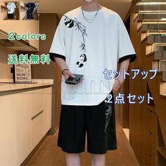 送料無料　上下セット Ｔシャツ ショートパンツ 接触冷感 中国風 メンズ セットアップ 2点セット 冷感 ひんやり パンダ柄 半袖 ルームウェア 夏服  ゆったり