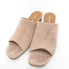 美品 FABIO RUSCONI ファビオルスコーニ スエード スクエアトゥ チャンキーヒール サンダル ミュール 37 約23.5～24cm ピンクベージュ レディース 古着 中古 USED