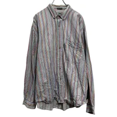 Seventi 長袖 ストライプシャツ XL グレー マルチカラー ボタンダウン ポケット 古着卸 アメリカ仕入 a612-7531