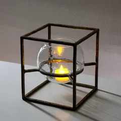 キャンドルホルダー ガラス アイアン キャンドルスタンド 花瓶 花びん フラワーベース スクエア フローティング