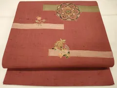 平和屋着物◎太鼓柄袋帯　作家物　紬地　正倉院花文　金彩　正絹　逸品　DAAO9391bc