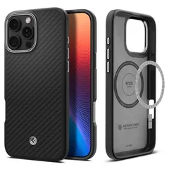 Spigen iPhone16Pro ケース MagSafe対応 マグネット搭載 エンツォ・アラミド・マグフィット ACS08151 ブラック・シルバー