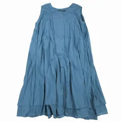 mizuiroind ミズイロインド ギャザー ノースリーブ ロングフレア ワンピース ブルー 日本製 レディース 【中古】