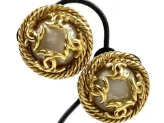 シャネル　CHANEL　ヴィンテージ　ココマーク　フェイクパール　イヤリング　直径2.4cm　ゴールドカラー　送料無料