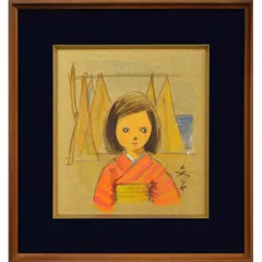 鉛筆デッサン　加藤助八「散歩」日動画廊シール　1977年宇宙展出品作 鉛筆デッサン 加藤助八「散歩」日動画廊シール 1977年宇宙展出品作
