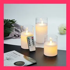 【スタッフおすすめ！】AnnTec LEDキャンドルライト クリアガラスホワイト ロウソク 本物の炎のようにゆらめく3点セット 暖色光 火を使わない ゆらゆら揺れる 安全 省エネ 専用リモコン付き 明るさ調整 電池式 LEDライトキャンドル