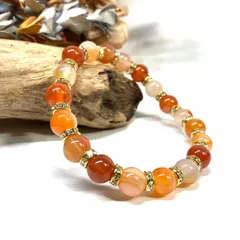 カーネリアン・サードニクス (レッド天眼石） パワーストーン ブレスレット 8mm  天然石 （ゴールド）メンズ・レディース　男性・女性　数珠ブレス　開運  [5]