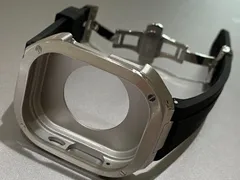 シルバー×ブラック★アップルウォッチバンド ラバーベルト カバー　ステンレス Apple Watch ケース 49mm ウルトラ　ultra スポーツ メンズ レディース キラキラ