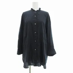 B&Y ユナイテッドアローズ BEAUTY&YOUTH ビューティー&ユース ブラウス シャツ 長袖 バンドカラー フリル 紺 ネイビー