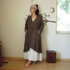 【SALE】asana HEMP100% テロテロ ゆったり ロング カーディガン●草木染め