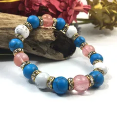 チェリークォーツ ×ハウライト×ターコイズ パワーストーンブレス 10mm（ゴールド）メンズ・レディース 男性・女性 数珠ブレス 開運  [3] 