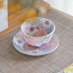 新品ゆずりは 工房  色彩花 茶菓セット 花柄 おしゃれ かわいい コーヒーカップ 喫茶店 日本製  陶器 瀬戸焼 和食器 食器 手描き プレゼント 贈り物 ギフト 母の日 敬老の日 誕生日