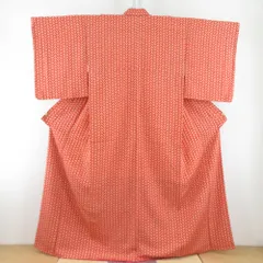 小紋 小花文様 袷 バチ衿 橙色 正絹 仕立て上がり カジュアル着物 身丈161cm