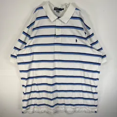古着 90's/90年代 ポロバイラルフローレン Polo by Ralph Lauren 鹿の子 半袖 ポロシャツ ロゴ 刺繍 大きいサイズ 肉厚 ボーダー 3XL  ブルー系 マルチカラー メンズ