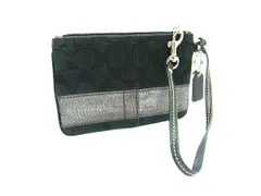 ■美品■ COACH コーチ シグネチャー キャンバス×レザー ポーチ マルチケース リストレット ブラック系 DY0667
