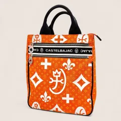 【上美品⭐️CASTELBAJAC カステルバジャック】 キャンバス トートバッグ  ハンドバッグ　 モノグラム  白×黒×オレンジ メンズ レディース　 ファスナー付き　 ワンオーナーユーズド品 （AYA）125042504004SSK