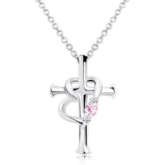 [シアーズ] ネックレス クロス ハート ダイヤ&誕生石 シルバー ピンクトルマリン(10月) p5257-10
