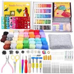 Dennty 375点 羊毛フェルトキット45Pcs スターター フェルトツール フェルト羊毛 手芸 キット 初心者 羊毛フェルトセット DIY素材 基本入門キット 小物作り ハンドメイド 1