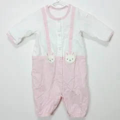 【210214】mikihouse ミキハウス  コットン　ロンパース　50-60　3M程度　うさぎアップリケ  ・