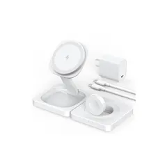 ADADPU 3in1 ワイヤレス充電器 MagSafe対応 充電スタンド 折りたたみ式 マグセーフ充電器 (20W AC電源アダプター付属) 最大15W出力 急速 マグネット式 iPhone17/16/15/14/13 Pixel 10series/Ap 0