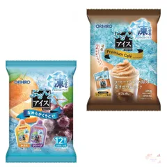 【まとめ売り】ぷるんとアイス (みかん＋グレープ)×ぷるんとアイスプレミアムカフェ (カフェオレ) 各1袋 