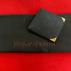 極 美品 YVES SAINT LAURENT イヴ・サンローラン YSL ロゴ 刻印 レザー 本革 二つ折り 財布 ミニ ウォレット ブラック 黒 28387