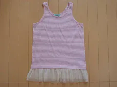 リンジィ lindsay アウトレット 子供服 女の子 L 160cm タンクトップ チュニック丈 ボーダー ピンク 白 チュール フリル 春 夏 ★4 トップス ガールズ キッズ ジュニア 【中古】 ユーズド 古着 子ども服