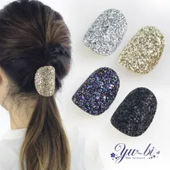【セール】ポニーフック/きらきらラメ 楕円 細長 pn133☆シルバー/ゴールド/紺/黒 ヘアフック ヘアカフ ヘアカフス ヘアアクセサリー 髪飾り ヘアゴム ヘアピン ヘアアレンジ パーティー