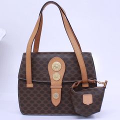 【CELINE セリーヌ】 マカダム バッグ ハンドバッグ ポーチ付き ブラウン ゴールド金具 F/01