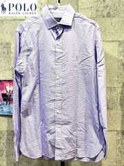 美品 ポロラルフローレン 長袖 千鳥格子 ワイドカラー シャツ 15 パープル POLO RALPH LAUREN