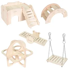 【特価商品】小屋 遊び場 小動物 ペット 木製 木製 遊び道具 おもちゃ 運動不足解消 おもちゃ 飼育ケージ ハムスターの家 ペット用品 木製ペットの住宅 動物小屋 階建て 住宅 小動物用 小動物 ハムスターハウス 遊び場 ハウス 贈り物 5点ハムスターのサムネイル