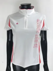 【USED】le coq sportif ルコック ポリエステル ハーフジップ ハイネック 半袖 シャツ ロゴ刺繍 ホワイト 白 ピンク レディース M ゴルフウェア