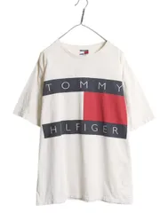 【お得なクーポン配布中!】 90s USA製 トミーヒルフィガー プリント 半袖 Tシャツ メンズ L / 古着 オールド カットソー ヘビーウェイト コットン トップス カジュアル
