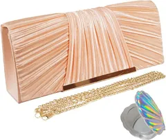 masamilk パーティバッグ 結婚式 2way 鏡付き ショルダーバッグ クラッチバッグ レディース(ピンク)