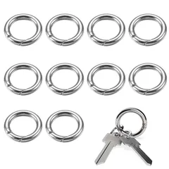 丸型 カラビナ キーホルダー 丸いカラビナ サークルカラビナ キーリング 10個セット 外径30mm スプリング式 軽量 耐久性 取付簡単 (シルバー)