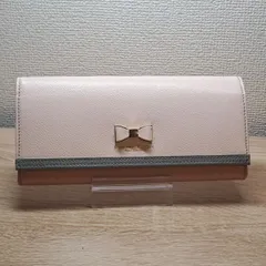 サマンサタバサプチチョイス　かぶせ長財布　リボンモチーフ　バイカラー　ライトピンク　キャメル　サマンサ財布