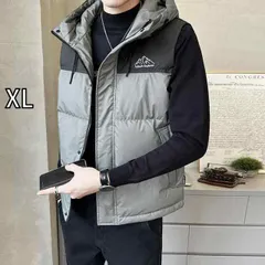 [XL]秋冬 コーデ メンズ  服 シンプル ファッション オシャレ 大人 かっこいい 大きいサイズ ストリート 紳士服 カラー ブロック ダウン ベスト フード付き カジュアル ワークウェア ハイエンド ジャケット