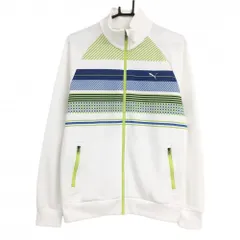 【美品】プーマ ジャケットブルゾン 白×ライトグリーン 前身頃一部総柄  メンズ US-S ゴルフウェア PUMA