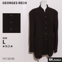 ★美品★ GEORGES RECH ジョルジュレッシュ トップス　シャツ　長袖　膝丈　ストライプ柄　スタンドカラー　ヨーロッパ製生地 　ブラウン　 【H1128-00】 送料無料　古着　レディース