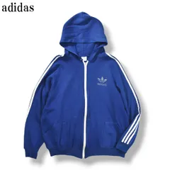 【入手困難】 70s80sヴィンテージ アディダス adidas フルジップアップ スウェット フーディー パーカー トラックジャケット ブルゾン ジャージ XL ブルー x ホワイト メンズ