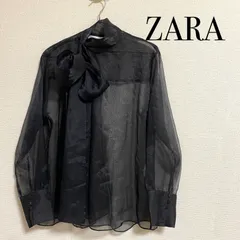 ZARA ブラック シースルー シャツ タイ リボン シアー 長袖 Lサイズ