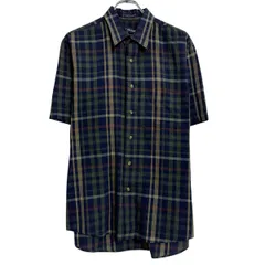 VAN HEUSEN 半袖 チェックシャツ L ブルー グリーン ベージュ系 ボタン 胸ポケット カジュアルシャツ 古着卸 アメリカ仕入 a703-6073