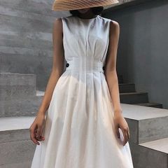 【匿名配送対応】ひざ丈ワンピース ノースリーブ シンプル 洋服 レディースファッション L
