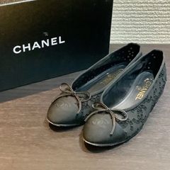 ★お盆期間限定価格★  シャネル CHANEL カットワーク刺繍 レース バレリーナ バレエシューズ フラットシューズ 黒 ブラック [36] 約23cm I725/T8