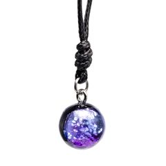 Sea drop 光る ホタルガラス マリンパープル 12mm ネックレス 蓄光 レディース メンズ 丸紐ワックスコード アクセサリー とんぼ玉 [205nt-12]