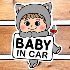 ベビーインカー【着ぐるみ猫.グレー】カーサインステッカー